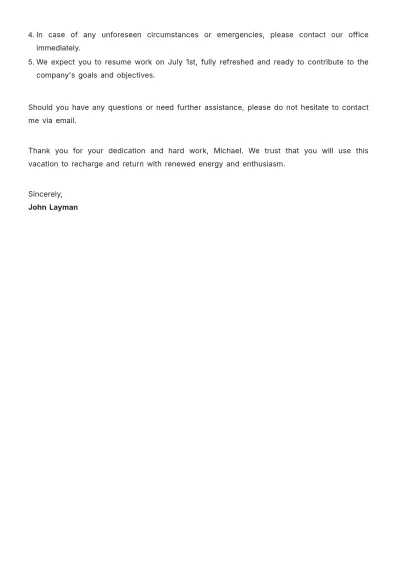 Free Vacation Approval Letter  Template to Edit Online