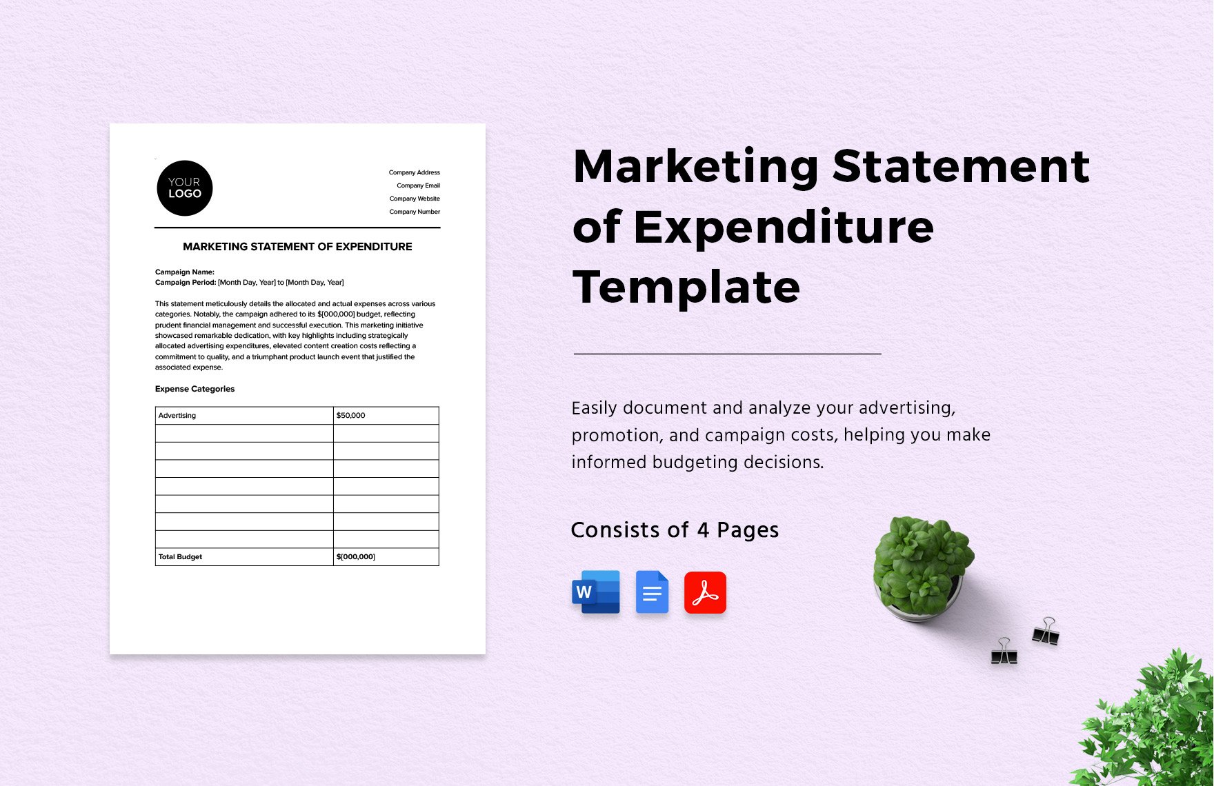Marketing Statement of Expenditure Template