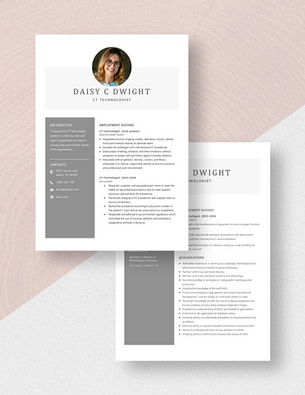 CT Technologist Resume Template Download