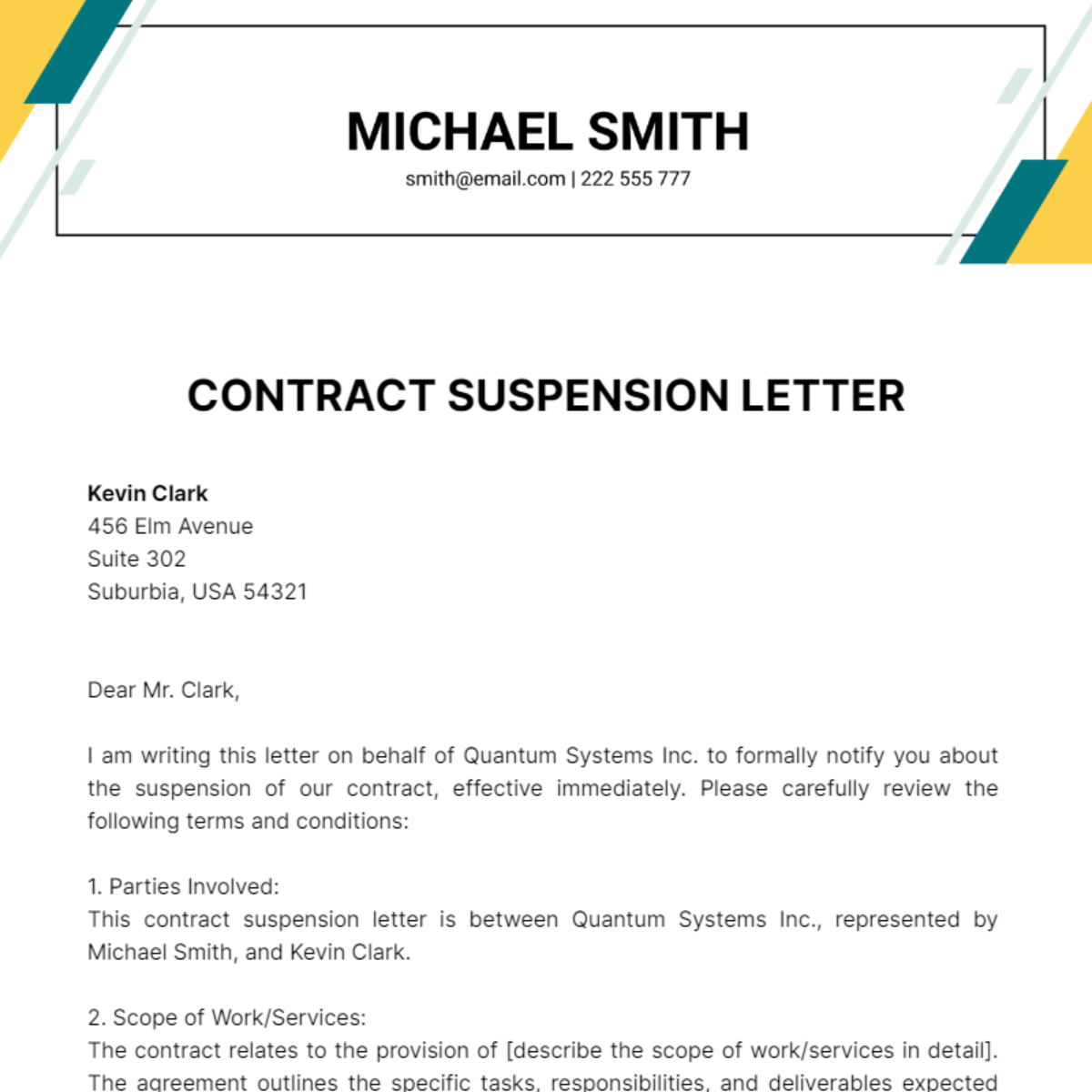 Contract Suspension Letter Template