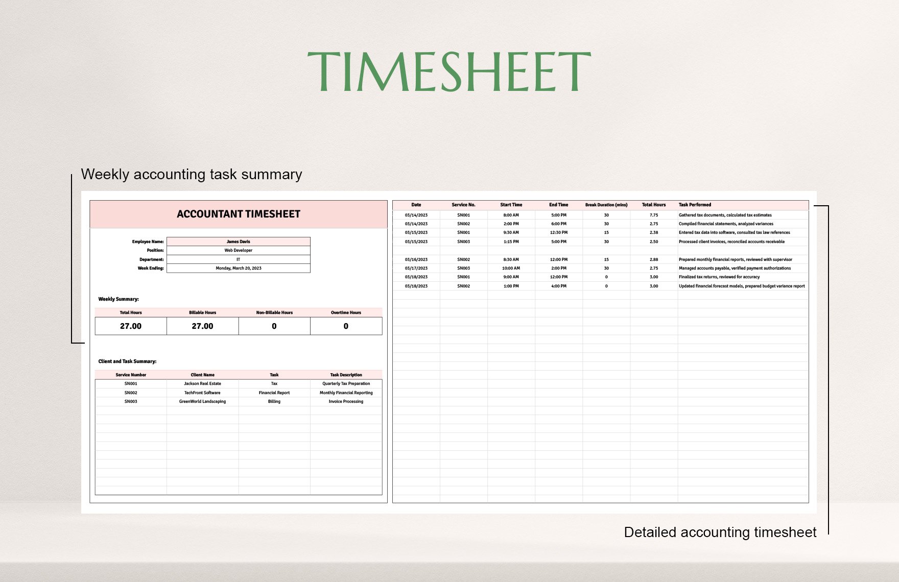 Accountant Timesheet Template