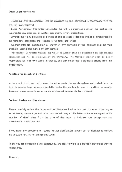 Free Contract Worker Offer Letter Template to Edit Online