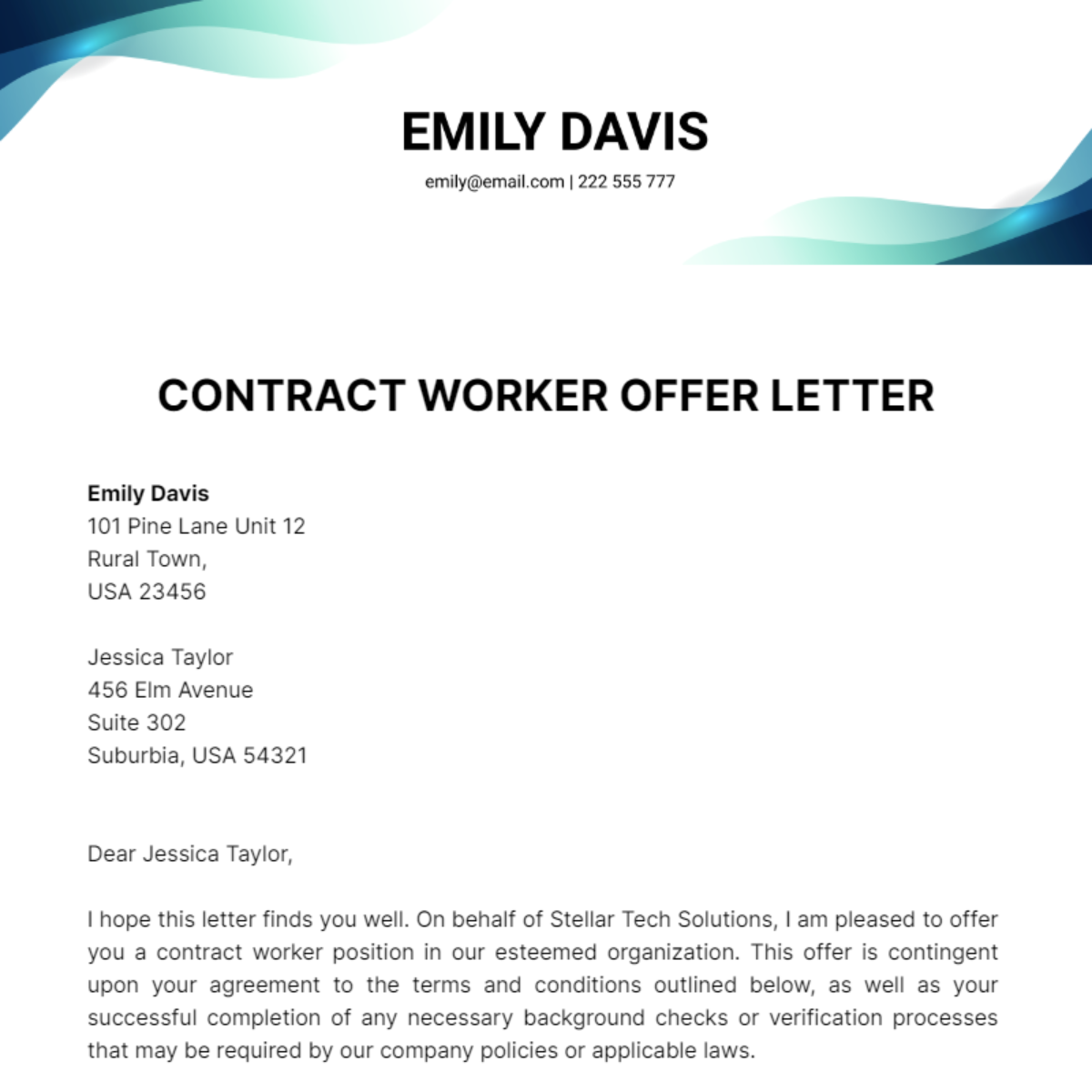 Contract Worker Offer Letter Template