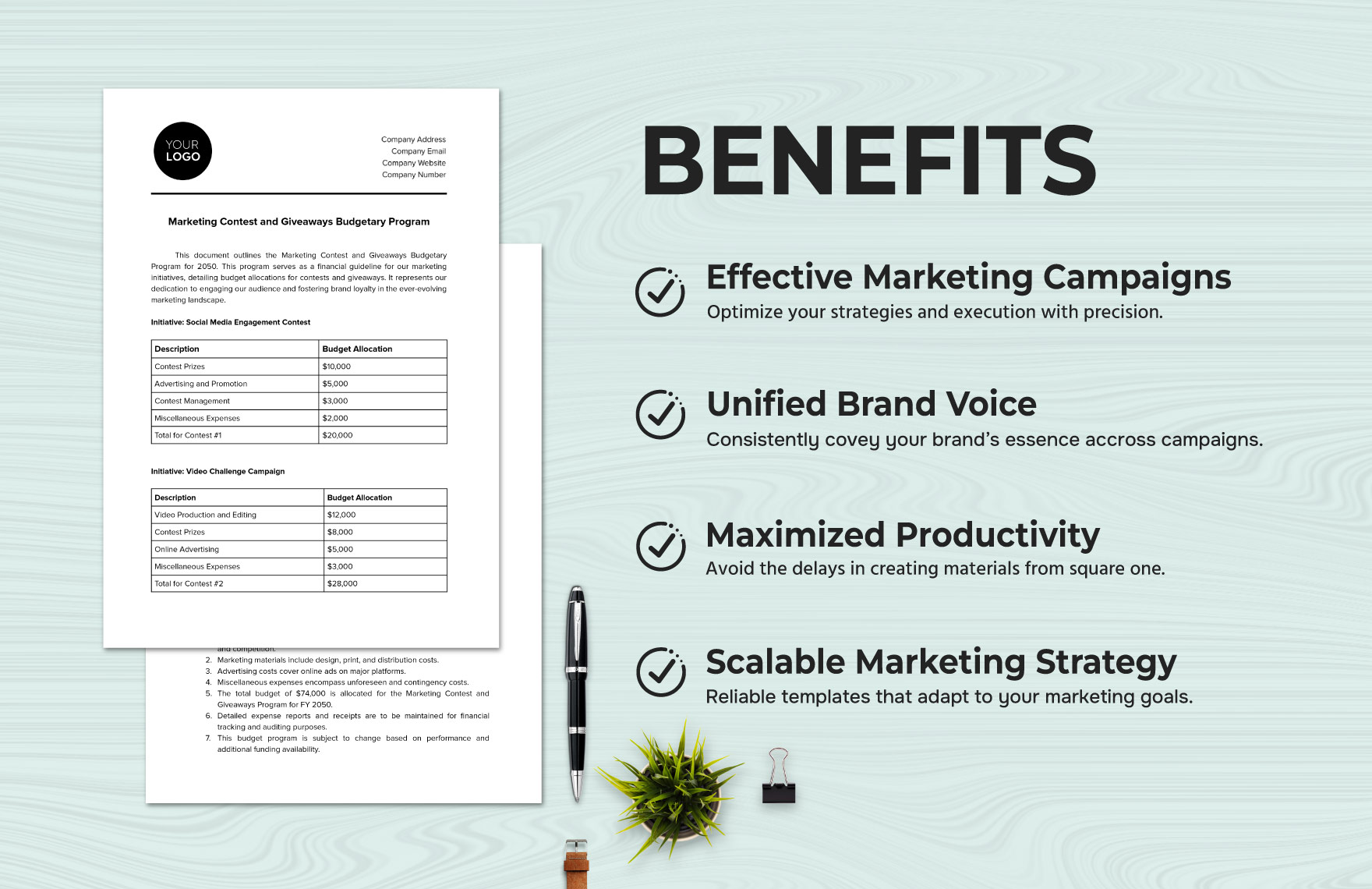 Marketing Contest and Giveaways Budgetary Program Template