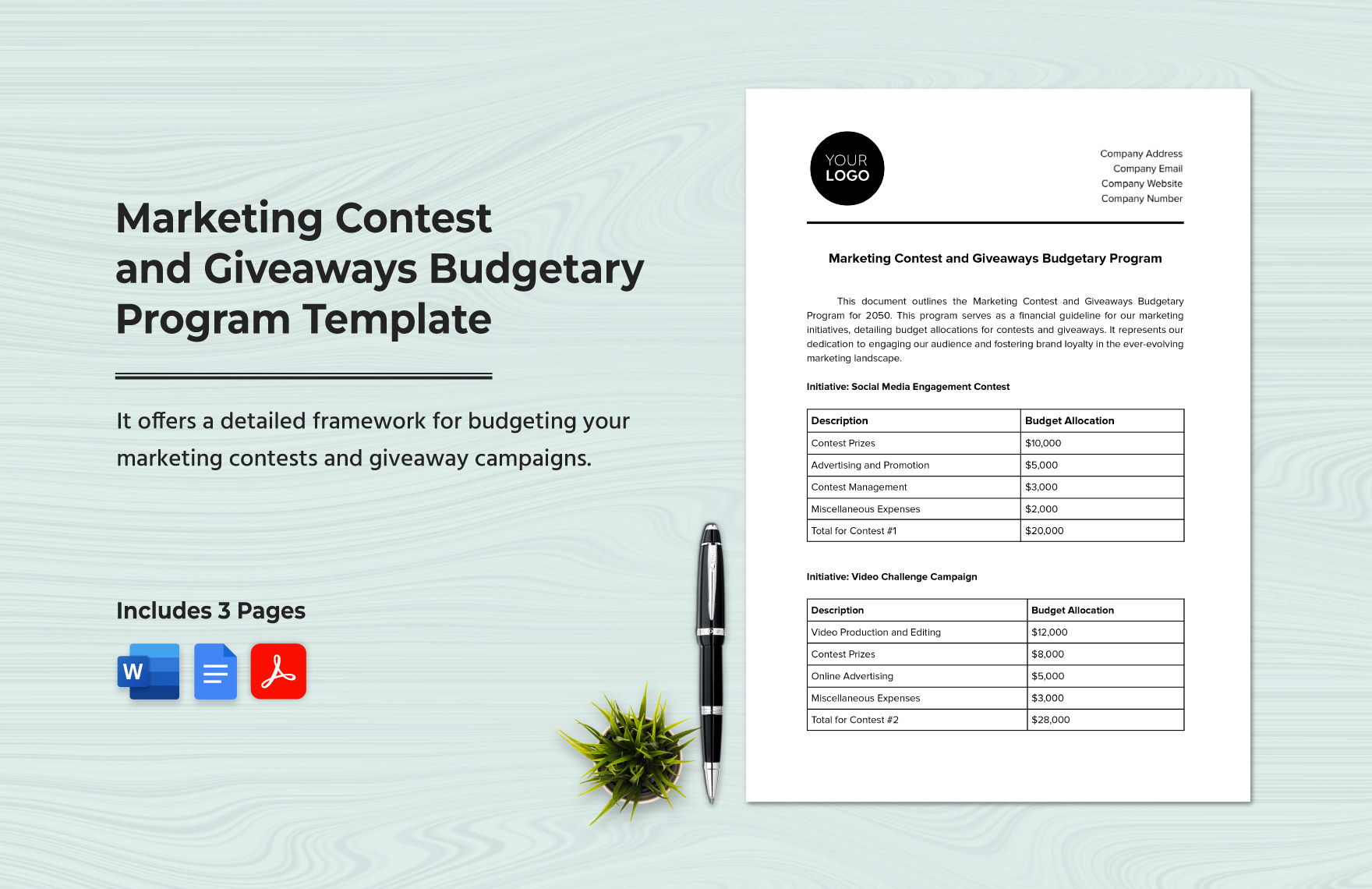 Marketing Contest and Giveaways Budgetary Program Template