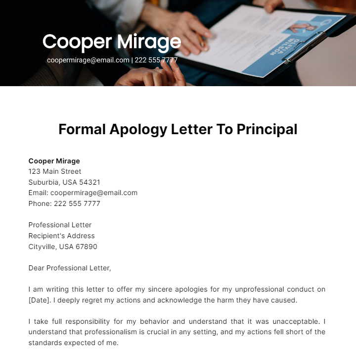 Formal Apology Letter To Principal Template