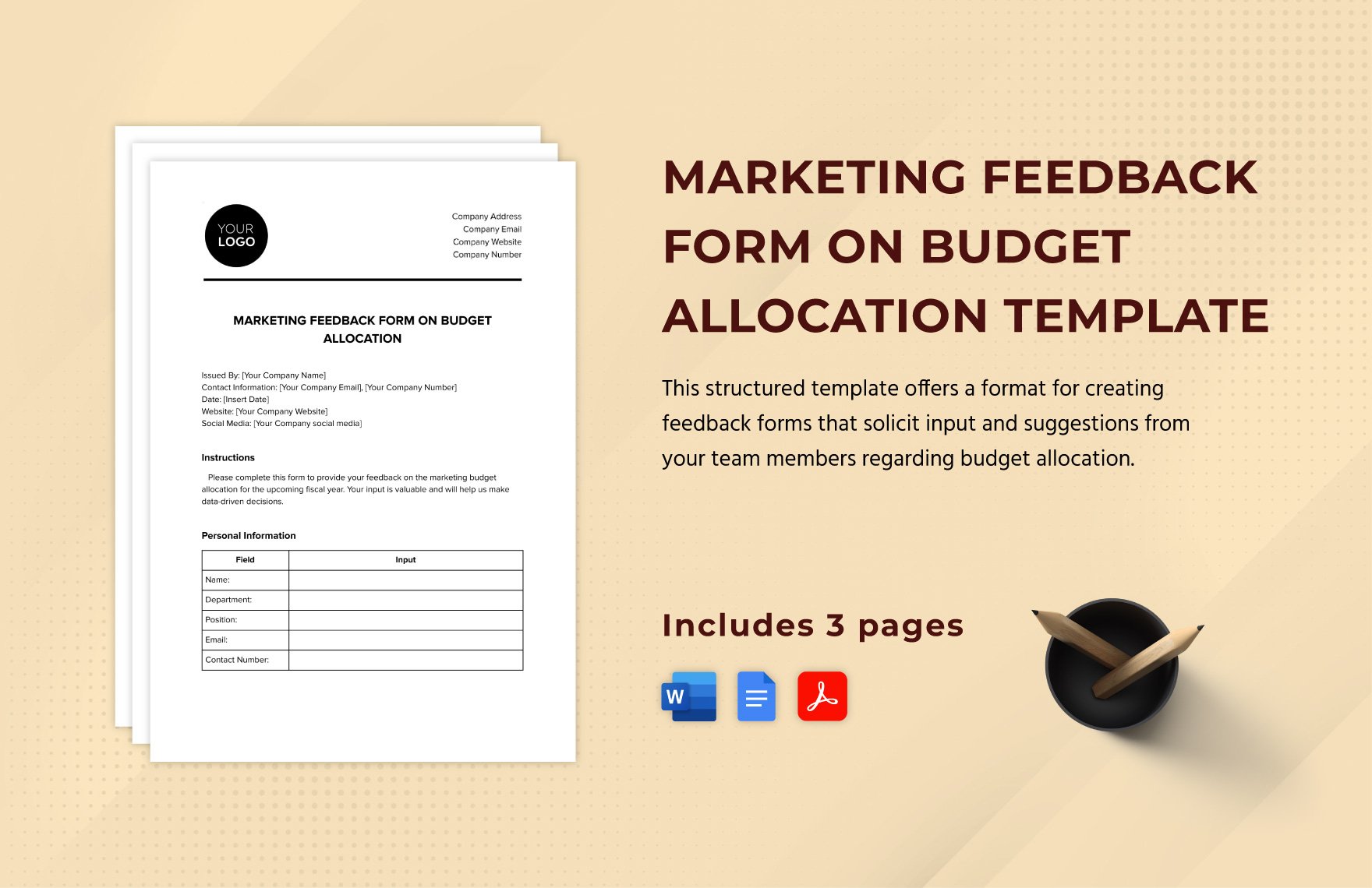 Marketing Feedback Form on Budget Allocation Template