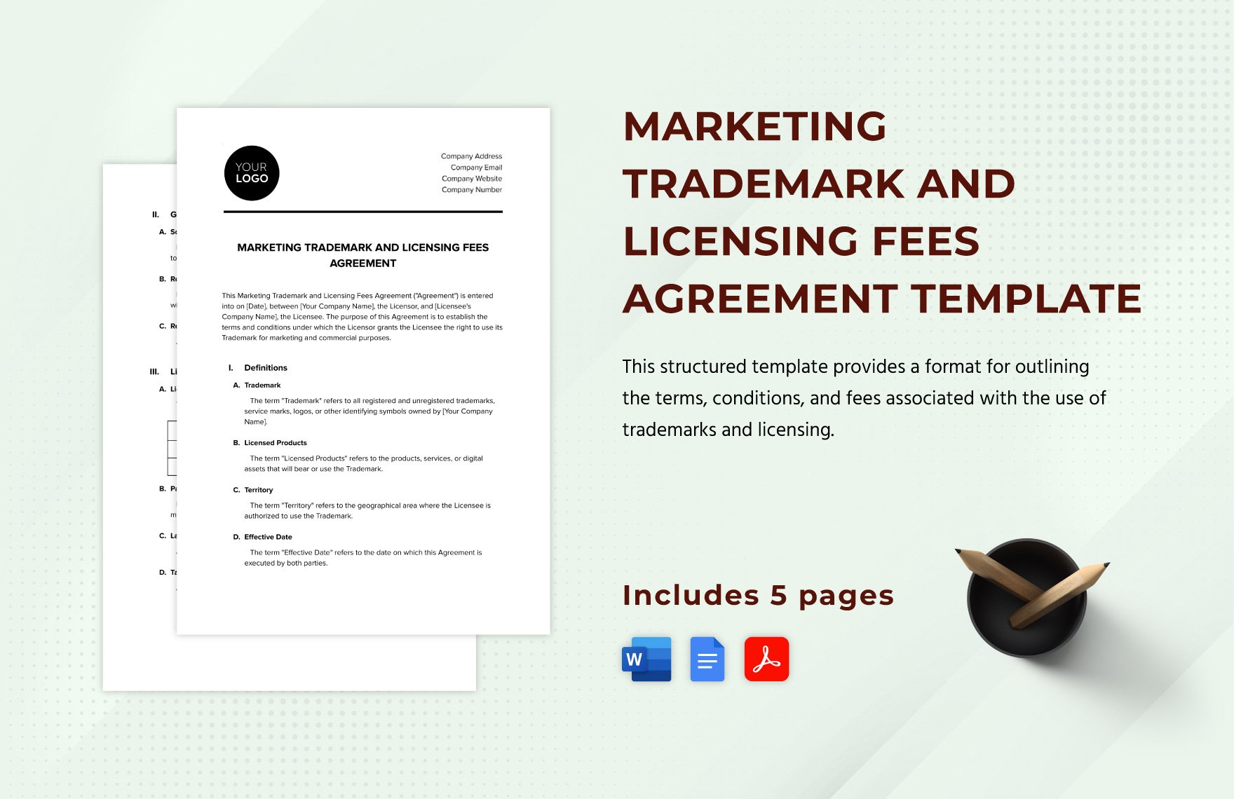 Marketing Trademark and Licensing Fees Agreement Template