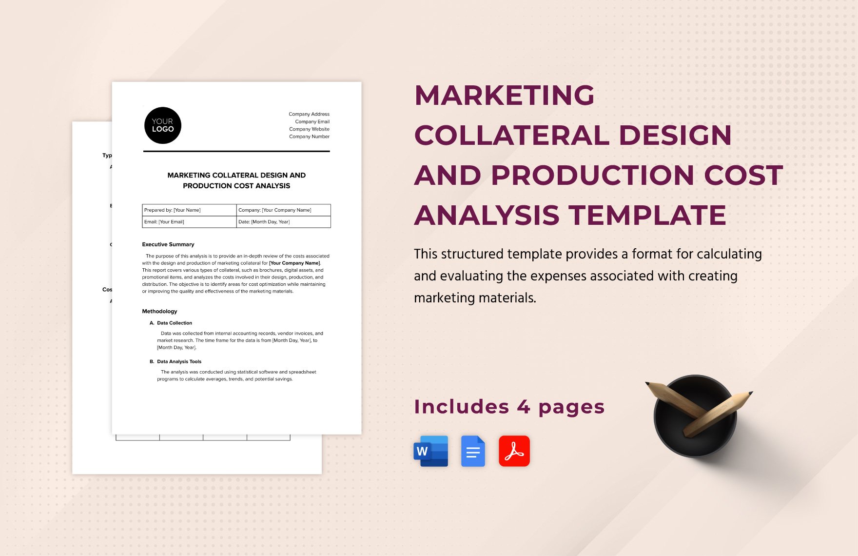 Marketing Collateral Design and Production Cost Analysis Template
