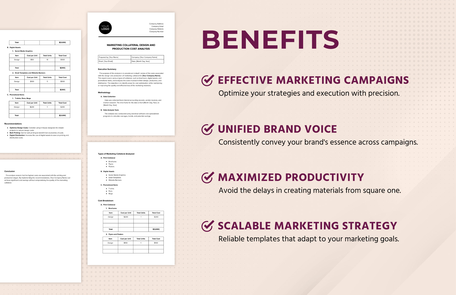 Marketing Collateral Design and Production Cost Analysis Template