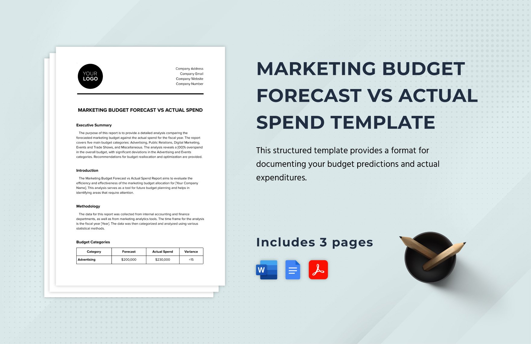 Marketing Budget Forecast vs Actual Spend Template