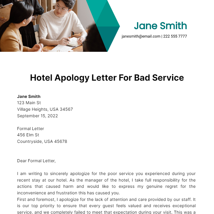 Hotel Apology Letter For Bad Service Template