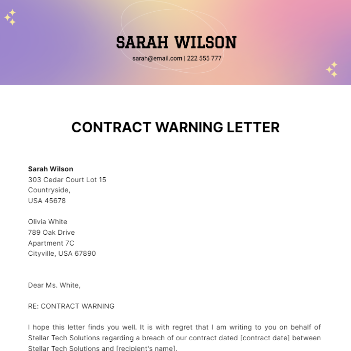 Contract Warning Letter Template