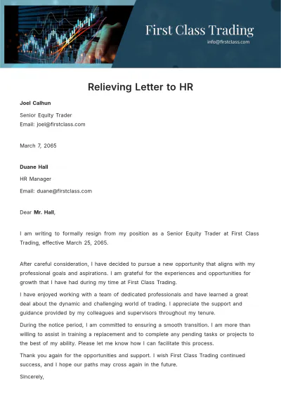 Free Relieving Letter to HR Template to Edit Online