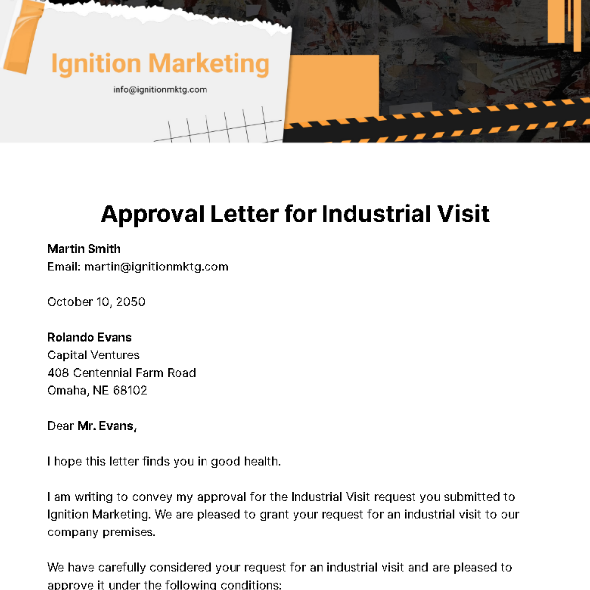 Approval Letter for Industrial Visit  Template