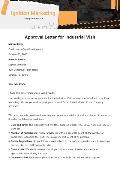 Free Approval Letter for Industrial Visit  Template to Edit Online