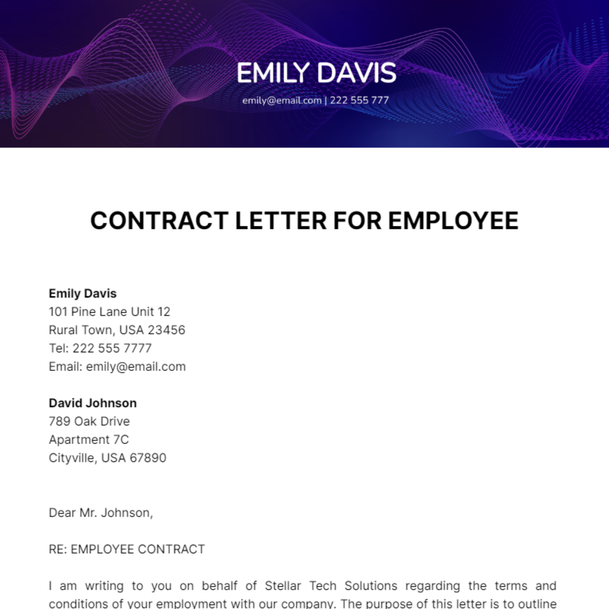 Contract Letter For Employee Template
