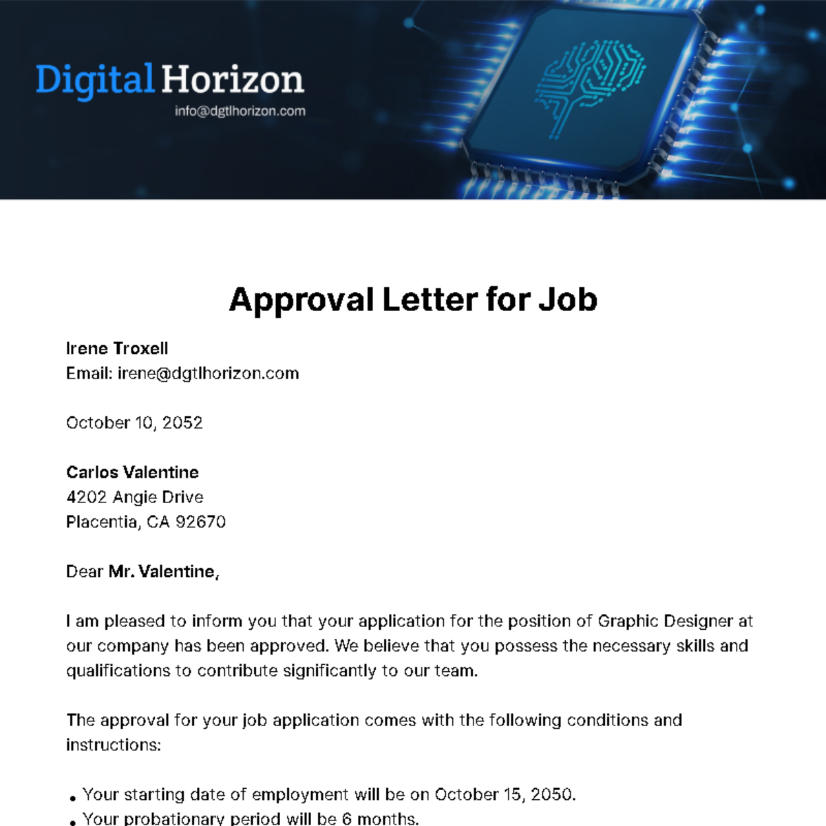 Free Approval Letter for Job  Template