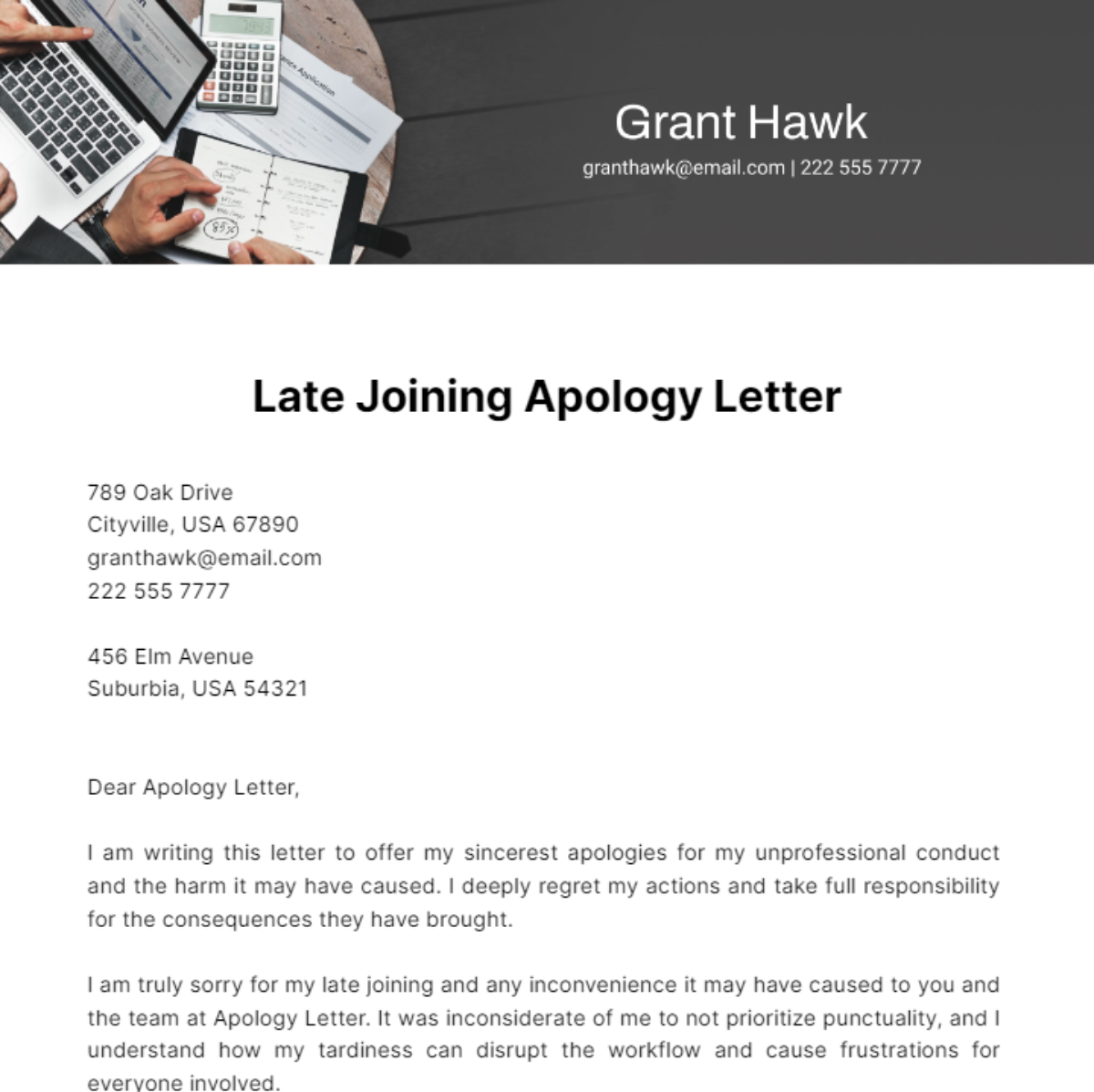 Free Late Joining Apology Letter Template