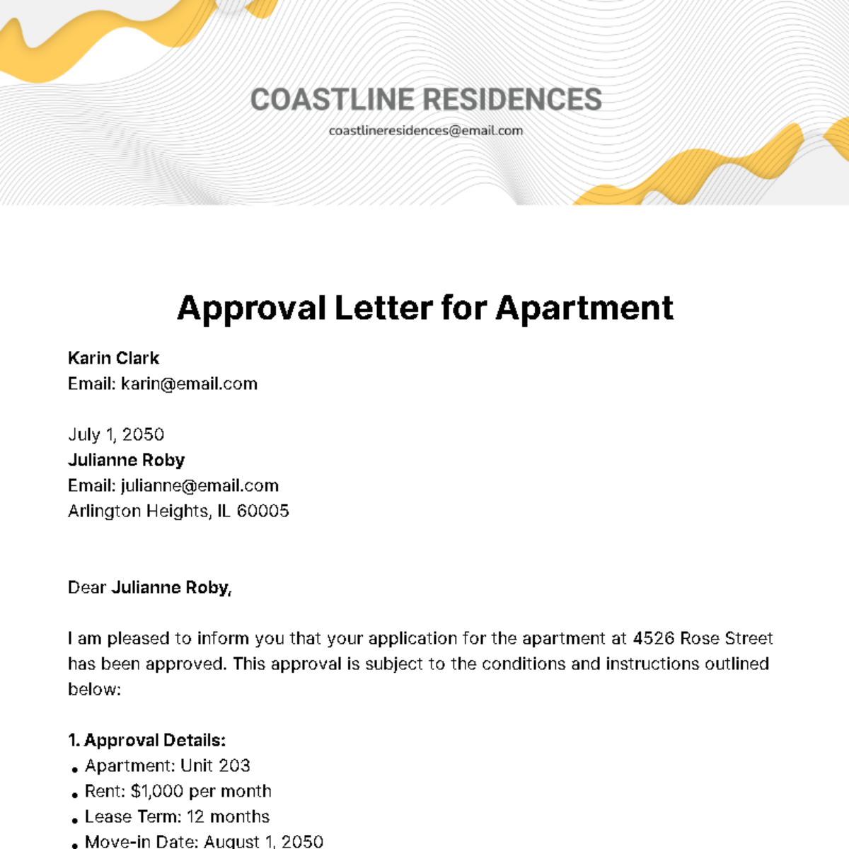 Free Approval Letter for Apartment  Template