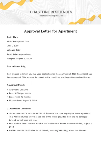 Free Approval Letter for Apartment  Template to Edit Online