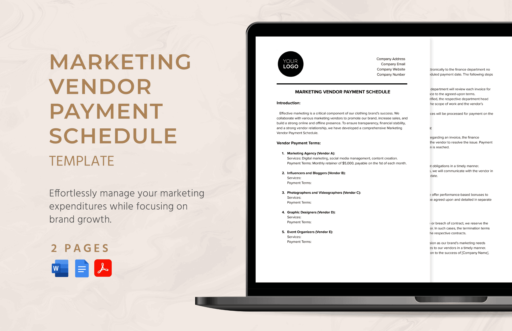Marketing Vendor Payment Schedule Template