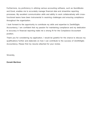 Free Compliance Accountant Cover Letter Template to Edit Online