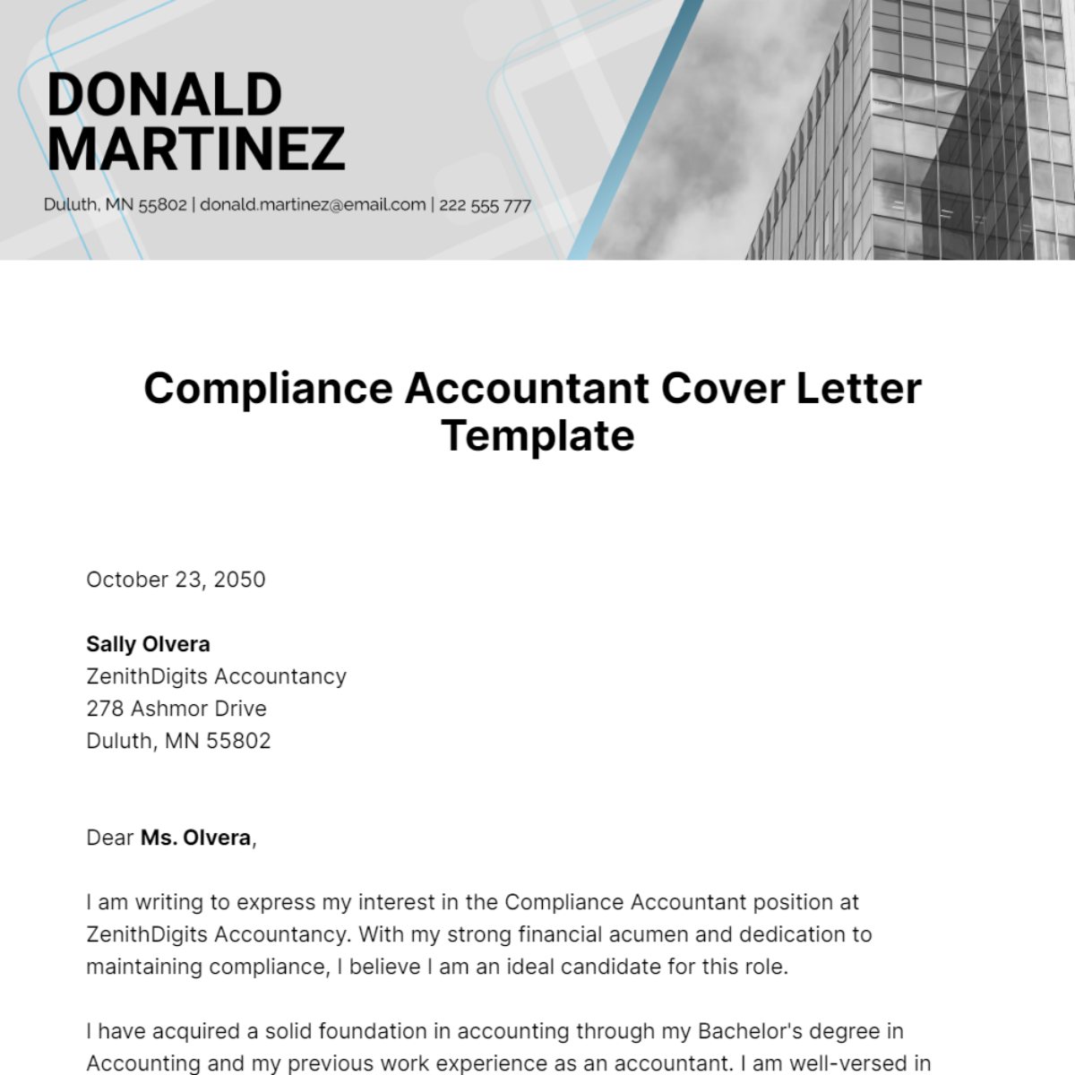 Compliance Accountant Cover Letter Template
