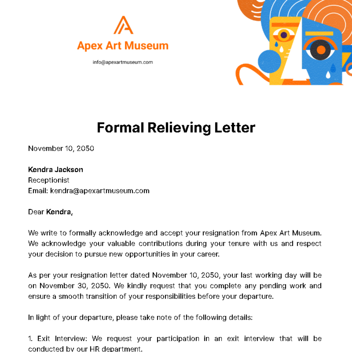 Formal Relieving Letter Template