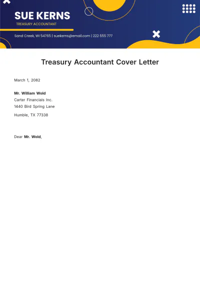 Free Treasury Accountant Cover Letter Template to Edit Online