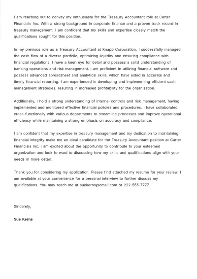 Free Treasury Accountant Cover Letter Template to Edit Online