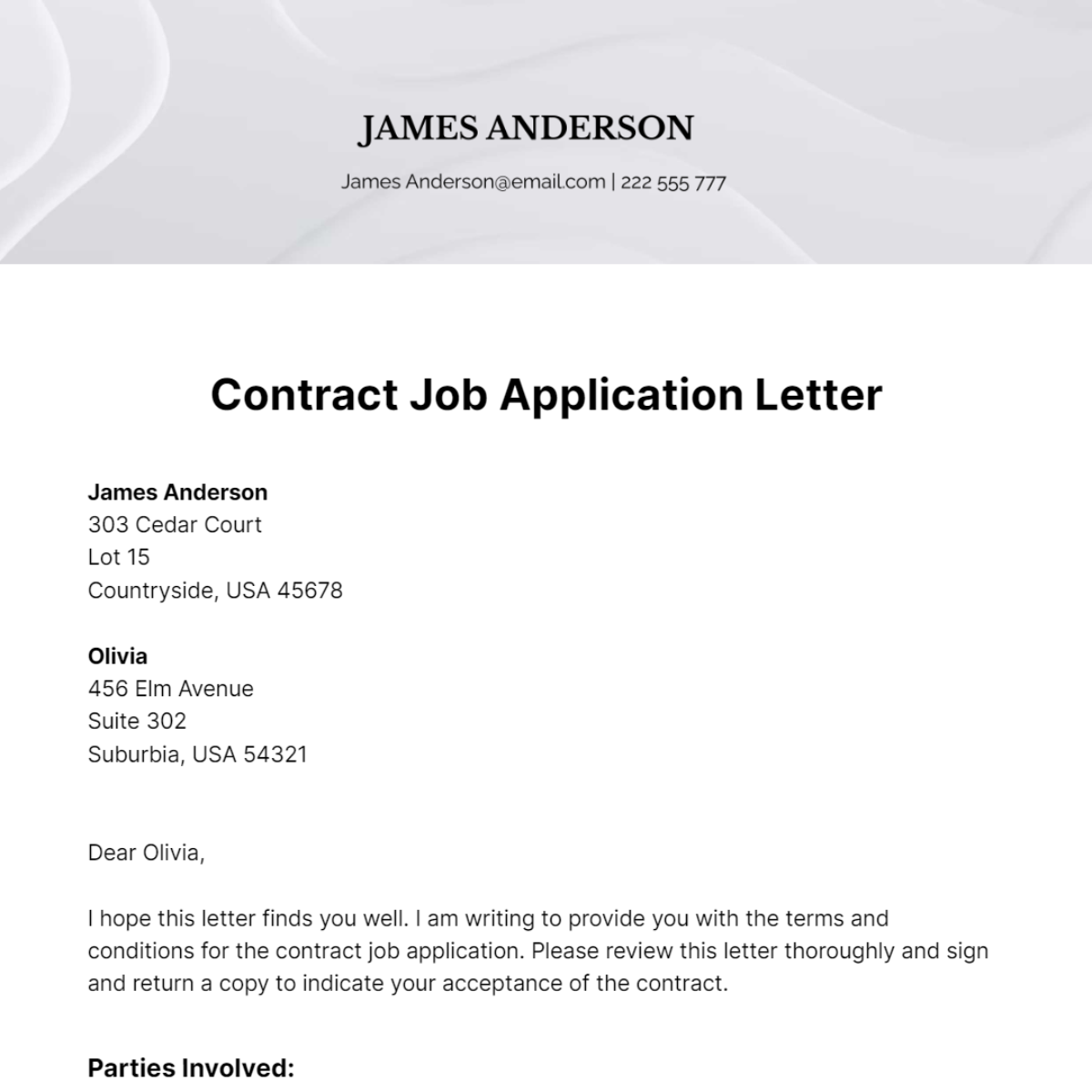 Contract Job Application Letter Template