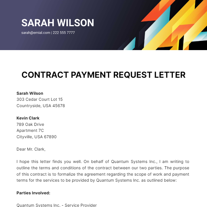 Contract Payment Request Letter Template