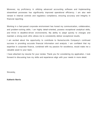 Free Corporate Finance Accountant Cover Letter Template to Edit Online