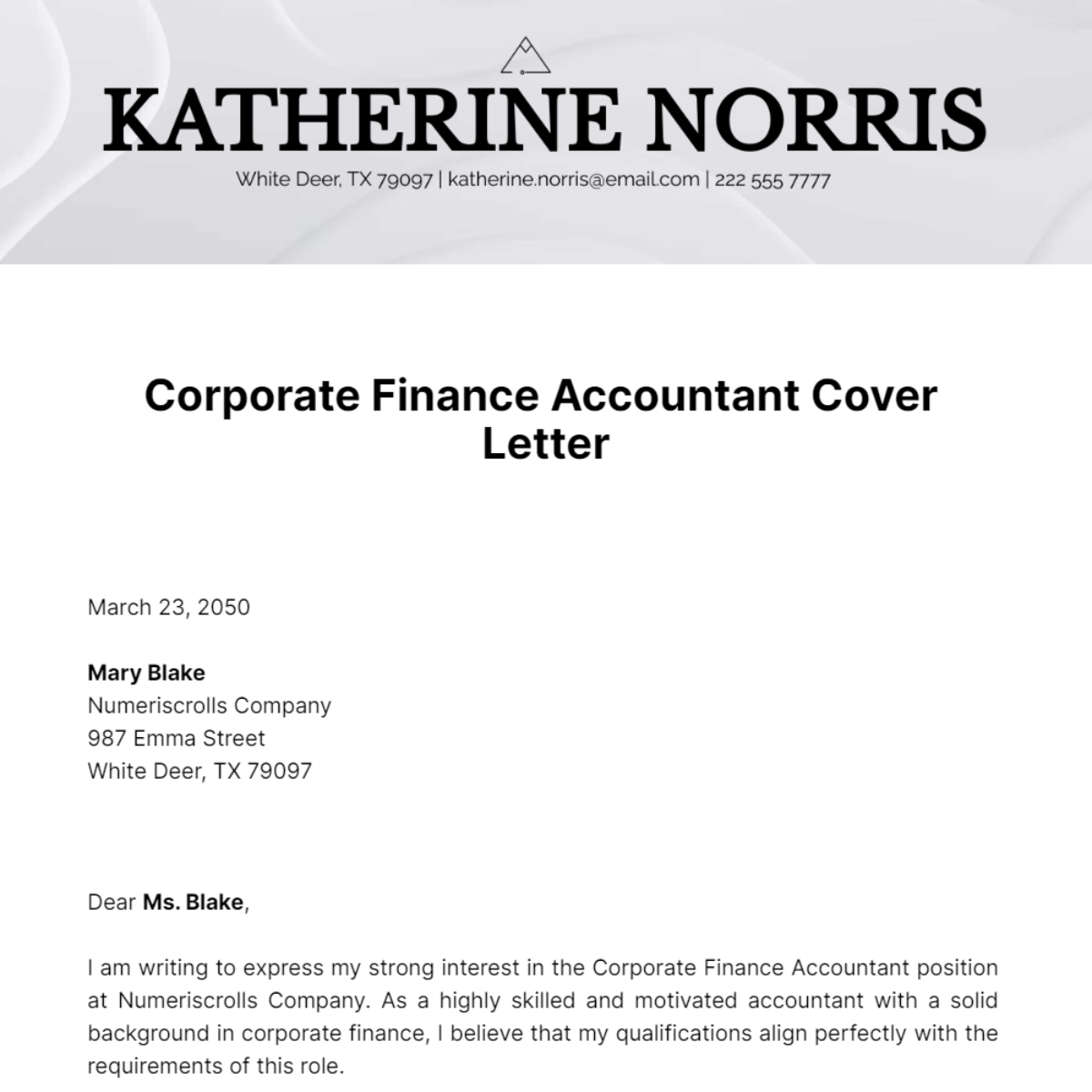 Corporate Finance Accountant Cover Letter Template