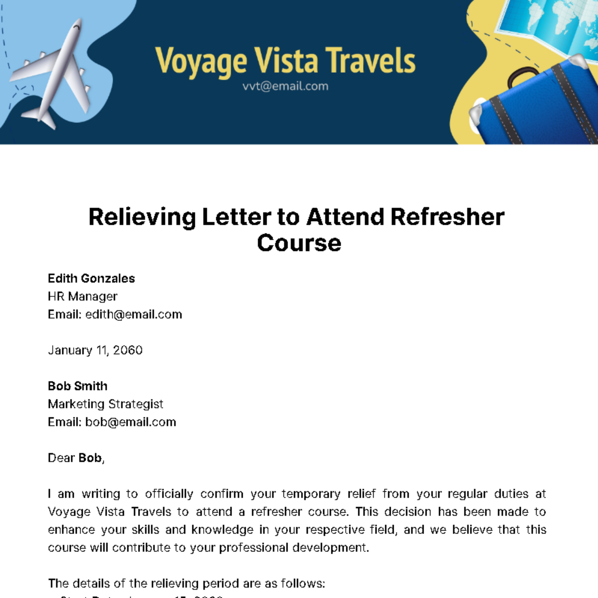 Relieving Letter to Attend Refresher Course Template