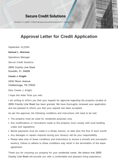 Free Approval Letter for Credit Application  Template to Edit Online