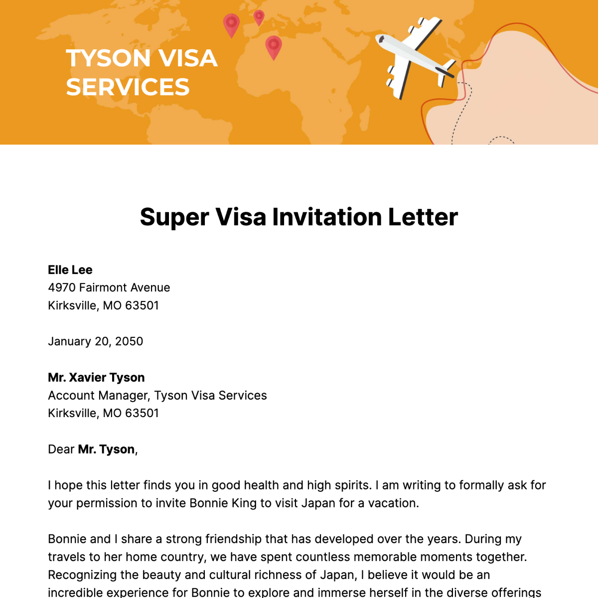 Super Visa Invitation Letter Sample Template