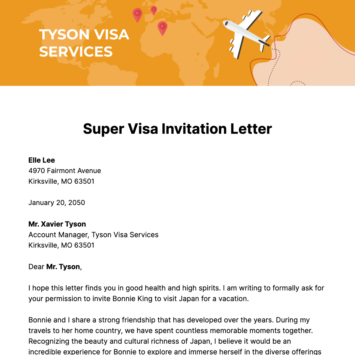 Free Super Visa Invitation Letter Sample Template