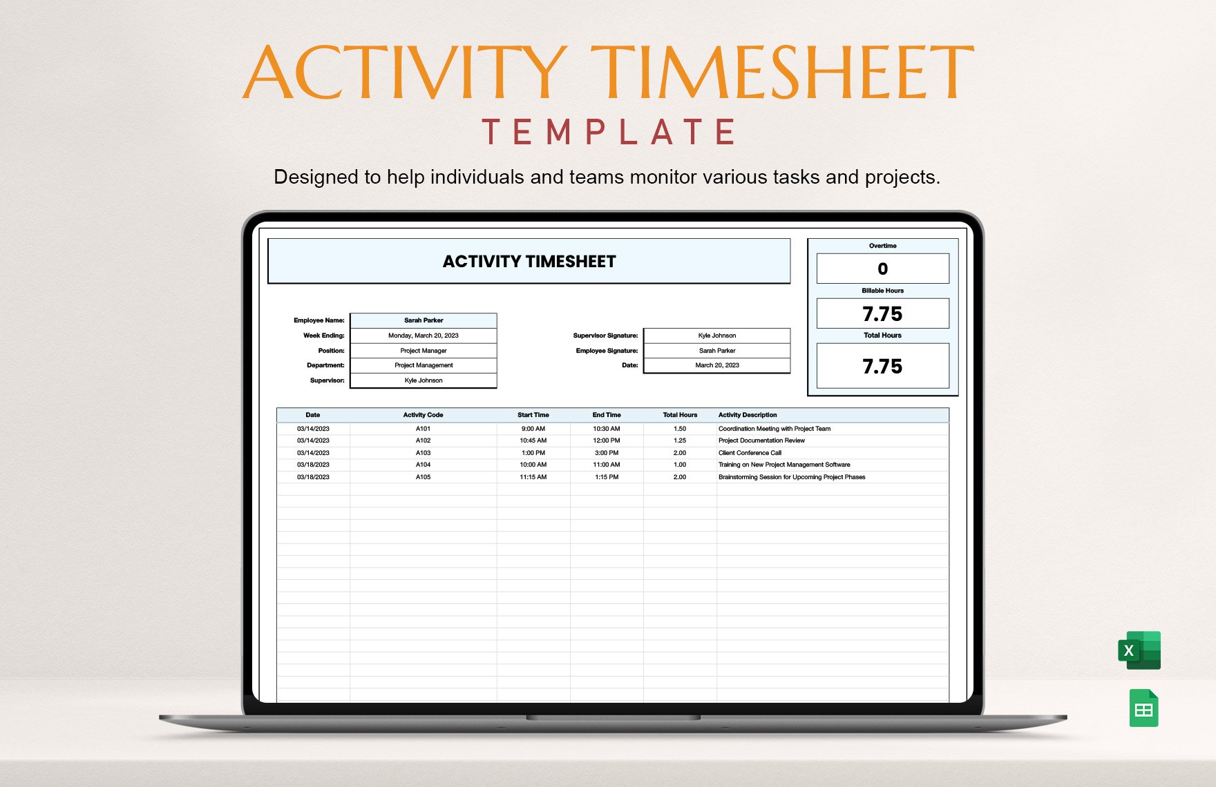 Free Activity Timesheet Template in Excel, Google Sheets