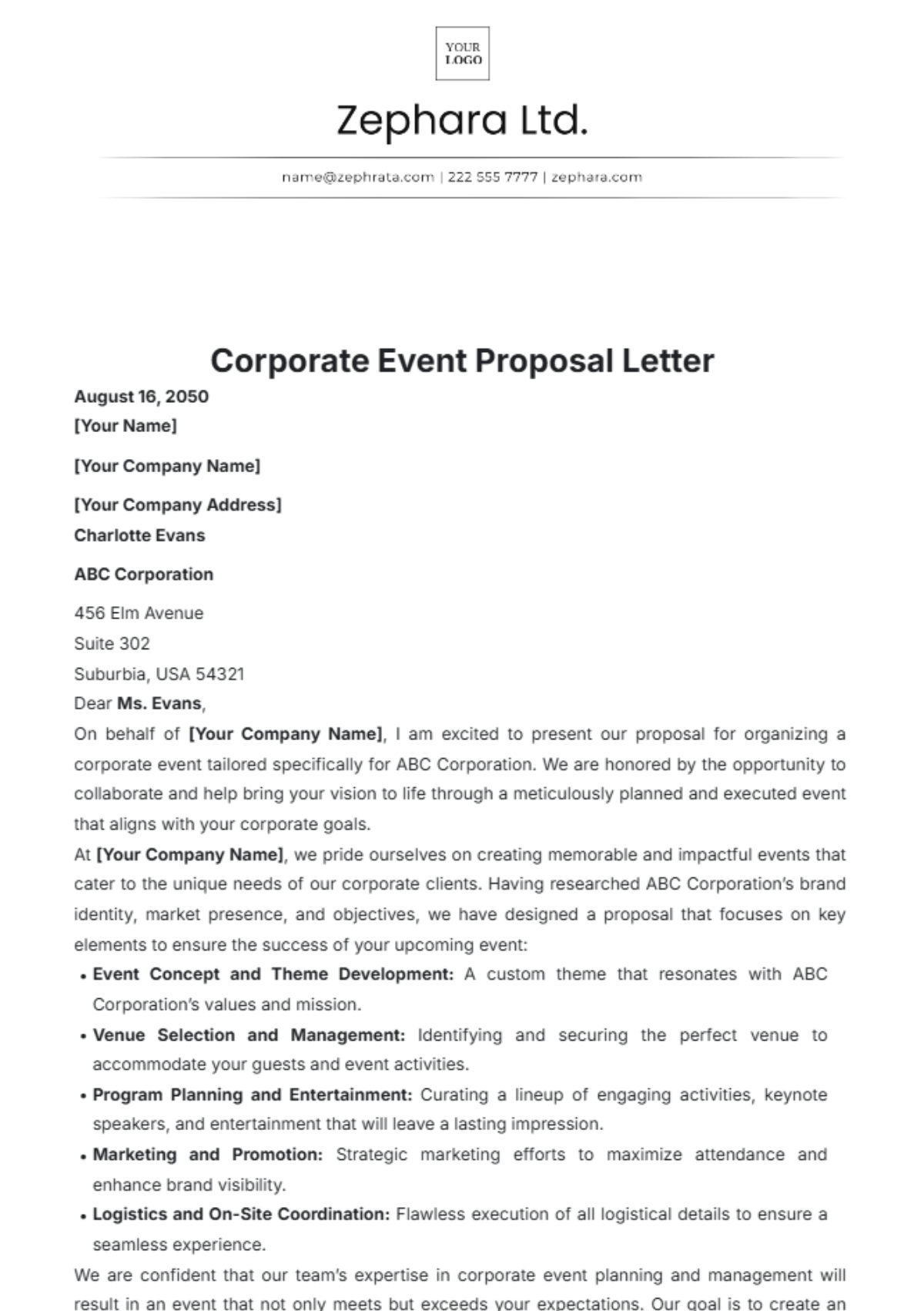 Corporate Proposal Letter Template - Edit Online & Download