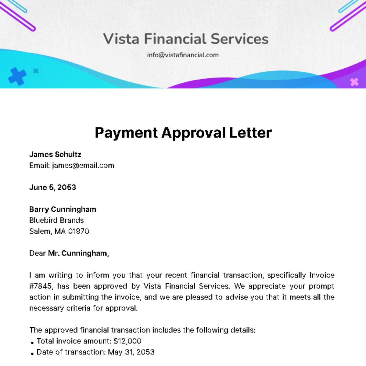Payment Approval Letter  Template