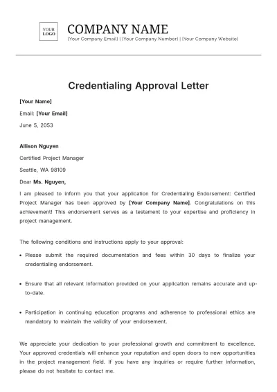 Free Credentialing Approval Letter Template to Edit Online