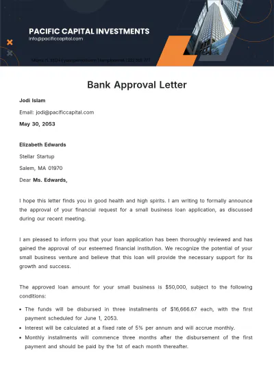 Free Bank Approval Letter  Template to Edit Online