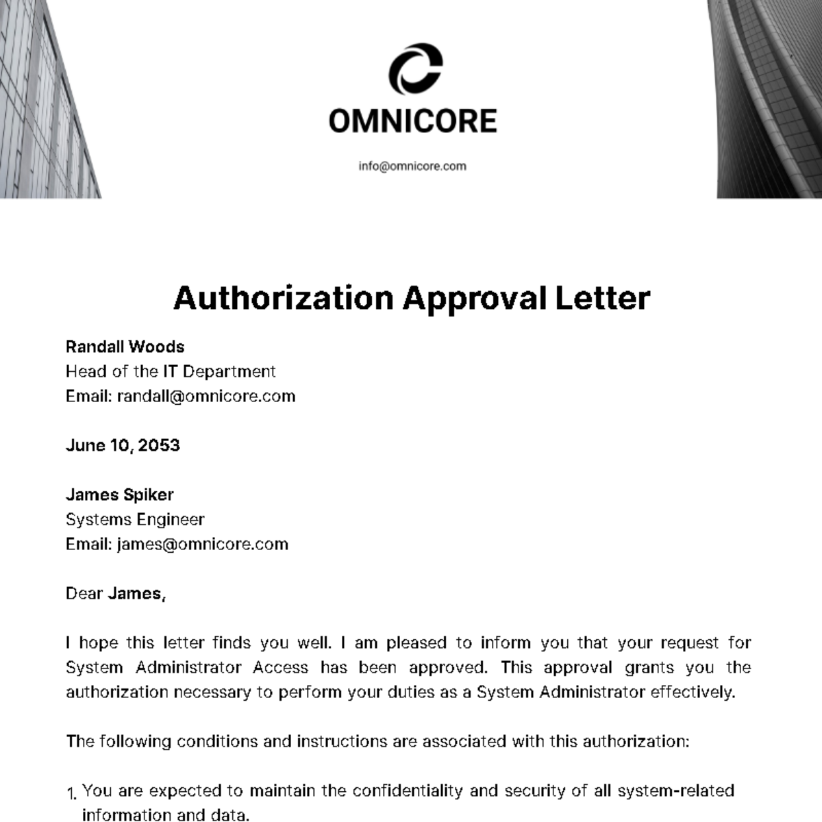 Free Authorization Approval Letter  Template