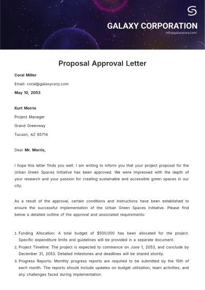 Free Proposal Approval Letter  Template to Edit Online