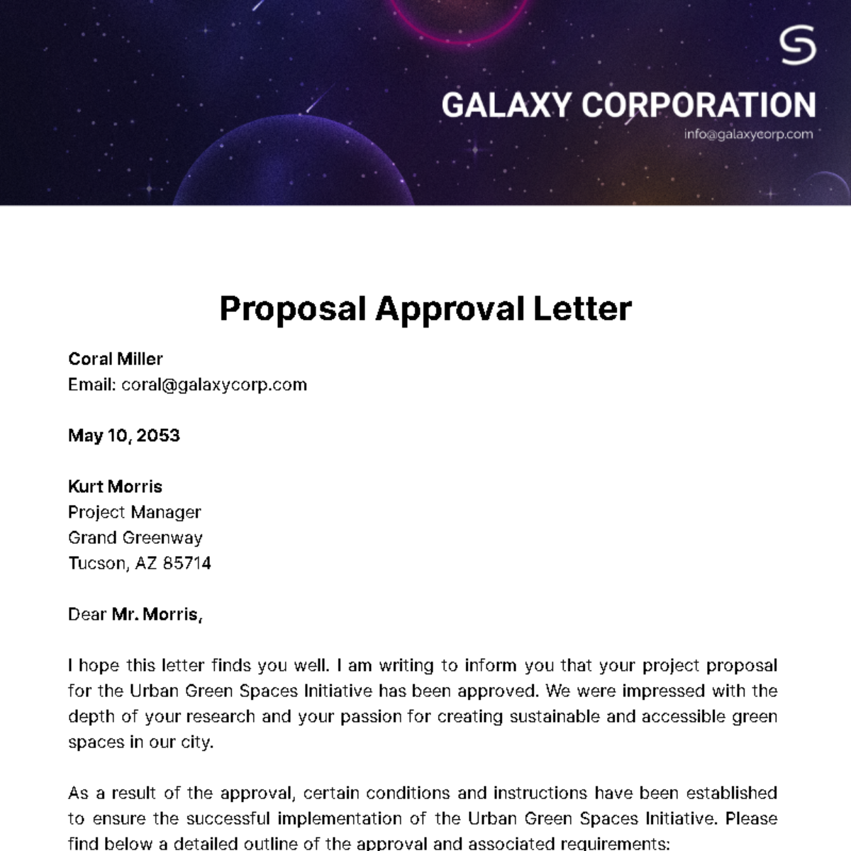 Proposal Approval Letter  Template