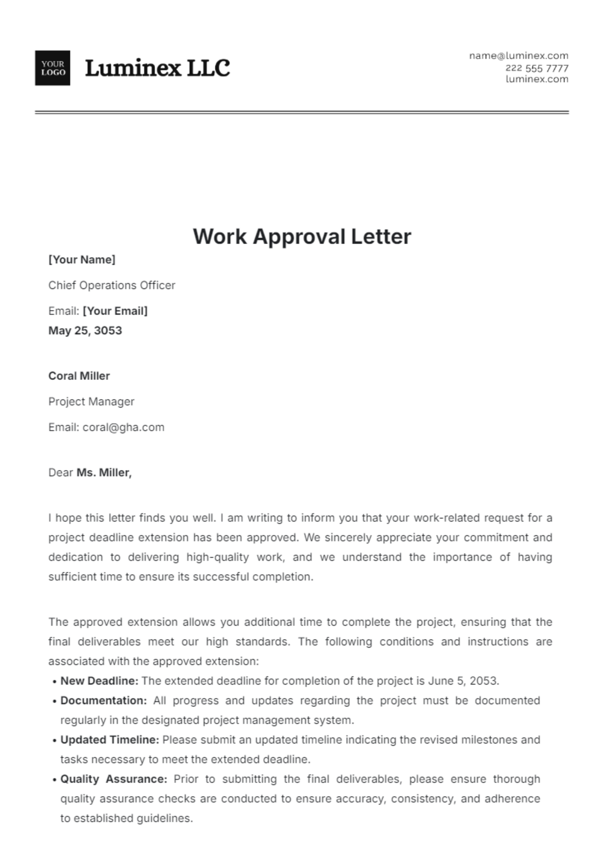 Work Approval Letter Template