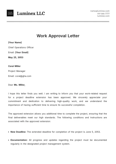 Free Work Approval Letter Template to Edit Online