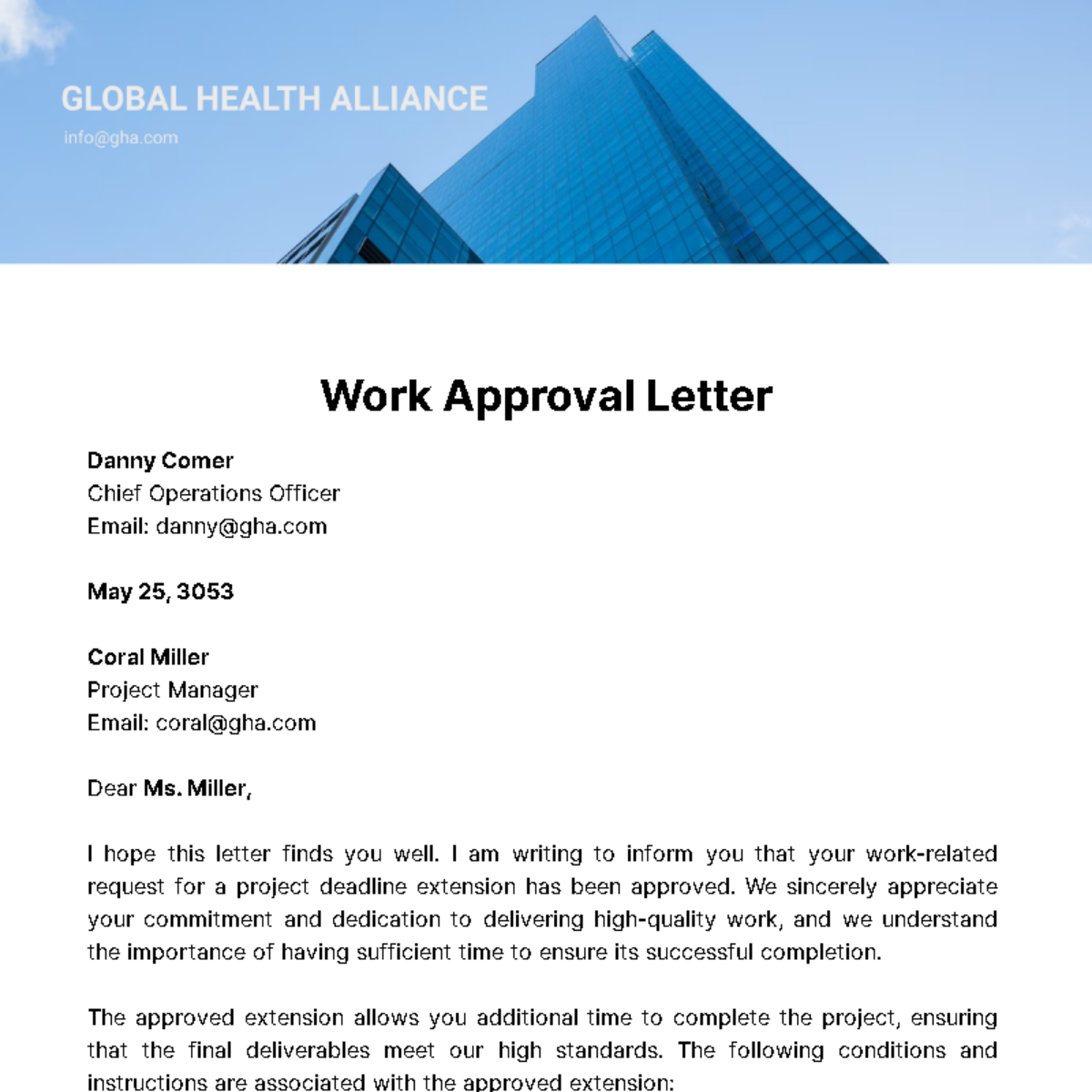 Free Work Approval Letter  Template